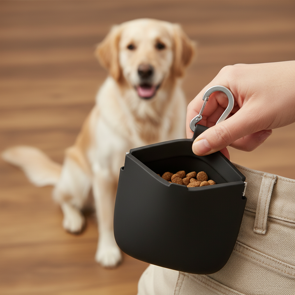 Treat bag being used for dog training